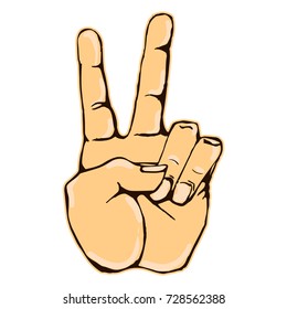Vector colorful illustration of a human hand sign victory or peace and scissors isolated on white background. Can be used for web, poster, info graphic.