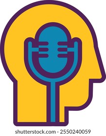 Vector colorful illustration of a human profile with a microphone in an outline style. The power of voice and communication in the digital age. Symbol of online platform for podcasting or studio,