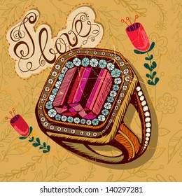 Vector colorful illustration "I love ring"/The series "Fashion" .