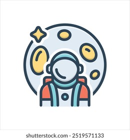 Ícone de ilustração colorido vetorial para astronauta