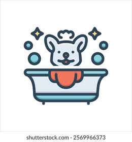 Vector colorful illustration icon for bathing dog 