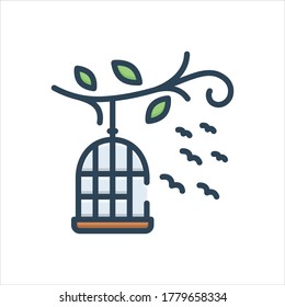 Vector colorful illustration icon for birds outside of cage
