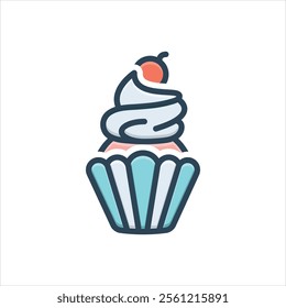 Vector colorful illustration icon for cupcake