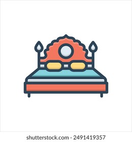 Vector colorful illustration icon for double bed
