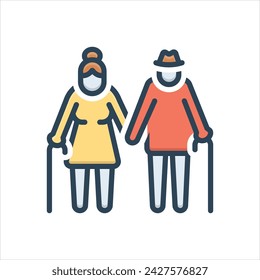 Vector colorful illustration icon for elderly couple