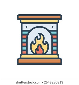 Vector colorful illustration icon for fireplace