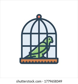 Vector colorful illustration icon for parrot in a cage