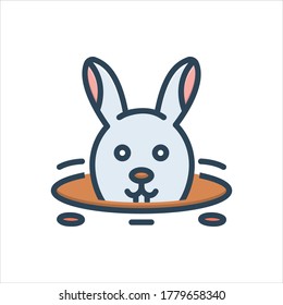 Icono de ilustración de color vectorial para conejo en madriguera