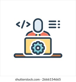 Icono colorido de la ilustración del Vector para el ingeniero de software