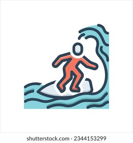 Vector colorful illustration icon for surfing