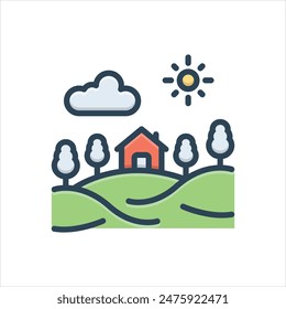 Vector colorful illustration icon for village