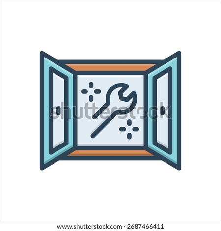 Vector colorful illustration icon for window installation