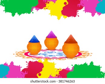 Vector colorful illustration for Indian festival holi, colorful spalsh and pichkari.