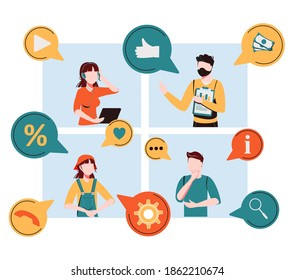 Vector colorful illustration of internet communication, team metaphor, people connecting puzzle elements social networks, chat, video,vector,messages, website, search for friends, mobile web graphics