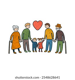 Vector Colorful Illustration of a Large LGBT Family Isolated on White Background