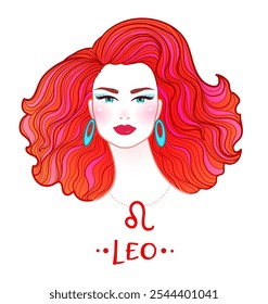 Vetor ilustração colorida de Leo zodiac sinal retrato feminino