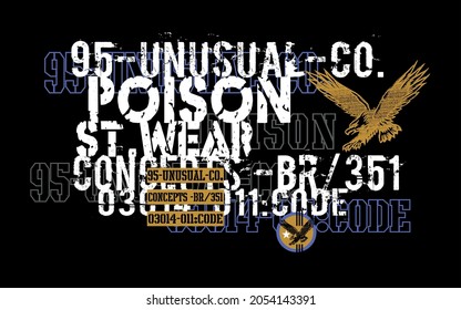 Vector colorful illustration of lettering with eagle silhouette.