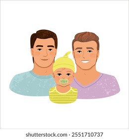 Ilustração colorida vetorial da família LGBT com o recém-nascido isolado no fundo branco