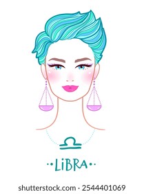 Vector colorful illustration of Libra zodiac sign female portrait