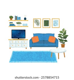 Vector Colorful Illustration of Living Room Isolated on White Background
