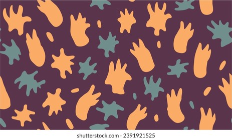 Vector. Colorful vector illustration. Marine plants vector. Abstract leaf cutout shapes seamless pattern. Like hand icon colorful pattern. Fun handprint. Raster copy.