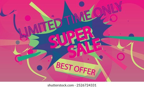 Diseño de Plantilla de Anuncio de súper venta moderna de ilustración de Vector colorido, grandes ofertas especiales de ventas. Diseño de fondo de fiesta de fin de temporada
