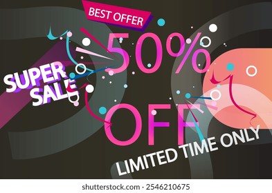 Vector colorful illustration modern super sale banner template design, Big sales special offers. End of season party background design
