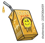 Vector colorful illustration of music flavor juice box. Artwork in cartoon style.