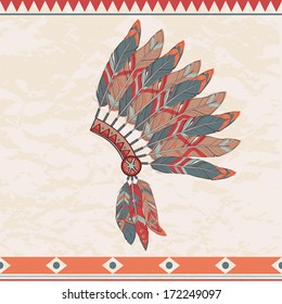 Vector colorful illustration of native american indian chief headdress with feathers