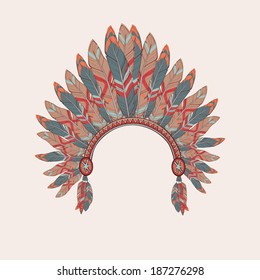 Vector colorful illustration of native american indian chief headdress with feathers