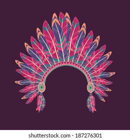 Vector colorful illustration of native american indian chief headdress with feathers