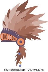 Vector colorida ilustración de tocado de jefe indio nativo americano con plumas