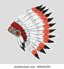 Vector colorful illustration of native American war bonnet. Design for T-shirt or poster.