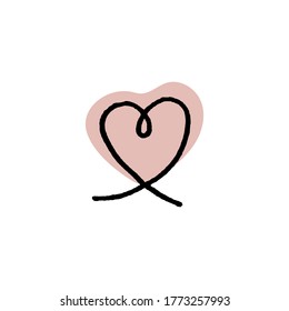 Vector colorful illustration of outline heart shape on red blob, isolated on white background. Use it as icon or element for design banner, Social Media post, sale, brochure and other graphic design