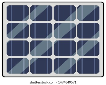Vector, colorful illustration of panel of solar battery, top view. Motive of energy saving, ecological technology, saving resources, modern tech, electricity