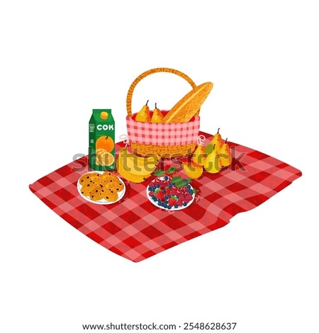 Vector Colorful Illustration of a Picnic Isolated on White Background