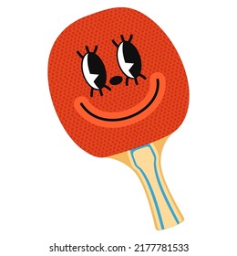 Vector Colorful Illustration of ping pong racket with smily cute face isolated on white background