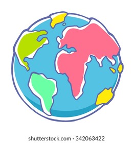 Vector colorful illustration of planet Earth on white background. Hand draw line art design for web, site, advertising, banner, poster, board, brochure and print.