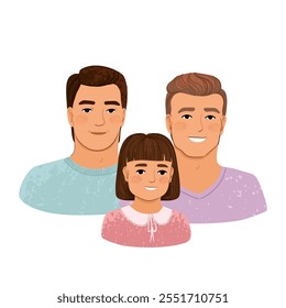 Vector Colorful Illustration of Portrait LGBTQ Family Isolated on White Background