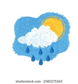 Vector Colorful Illustration of Rain with the Sun Isolated on White Background