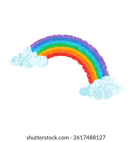 Vector Colorful Illustration of Rainbow with Clouds Isolated on White Background