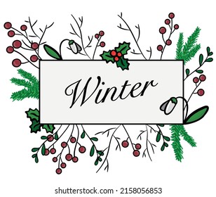 Vector colorful illustration ready to print: seasons frame - winter