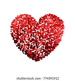 Vector colorful illustration of red heart dots isolated on white background. Decorative elements for Valentines day design.