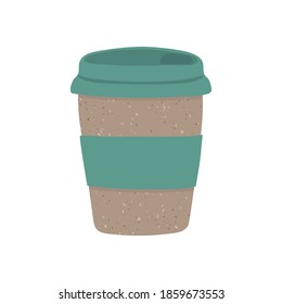 Vector colorful illustration of reusable eco cup of coffee. Zero waste concept.