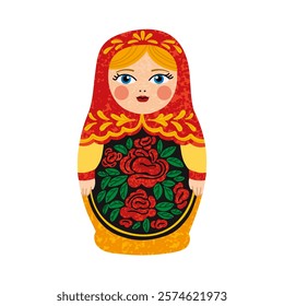 Vector Colorful Illustration of Russian Matryoshka Doll Isolated on White Background