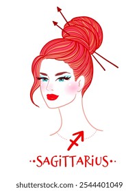 Vector ilustración colorida del signo del zodiaco de Sagitario retrato femenino