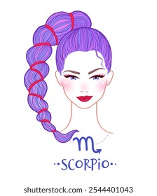 Vetor ilustração colorida de Escorpião signo zodíaco retrato feminino