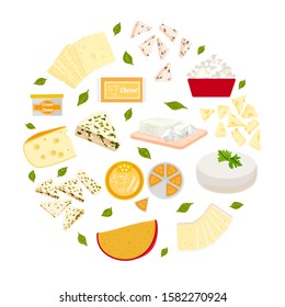 Vector colorful illustration set of different type cheeses