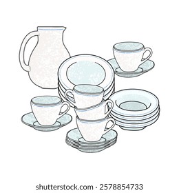 Vector Colorful Illustration of Set of Dishes Isolated on White Background