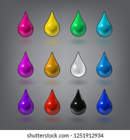 Vector Colorful Illustration with Set of Drops on grey Background